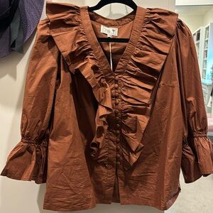 Mille burnt orange button blouse long sleeve size medium